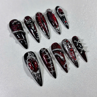 Gothic Chrome Press On Nails with 3D Chains, Studs & Claws