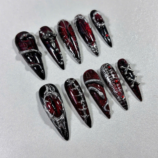 Gothic Chrome Press On Nails with 3D Chains, Studs & Claws