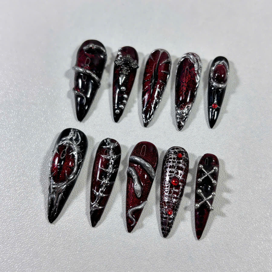 Gothic Chrome Press On Nails with 3D Chains, Studs & Claws