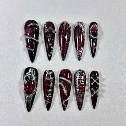 Gothic Chrome Press On Nails with 3D Chains, Studs & Claws