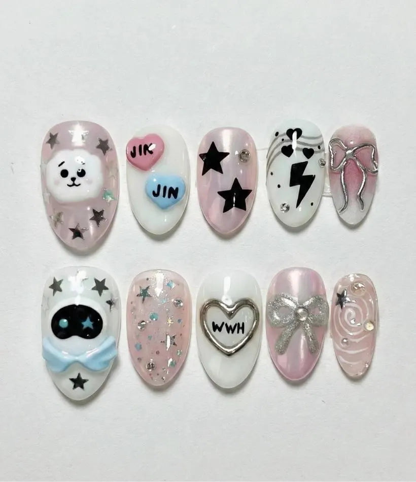 3D RJ BT21 Press On Nails | K-Pop Army Fan Gift