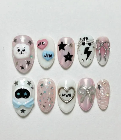 3D RJ BT21 Press On Nails | K-Pop Army Fan Gift