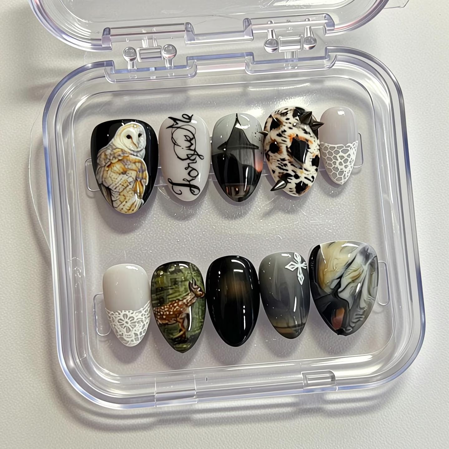 Southern Gothic Press On Nails, Hand Painted Dark Americana Art