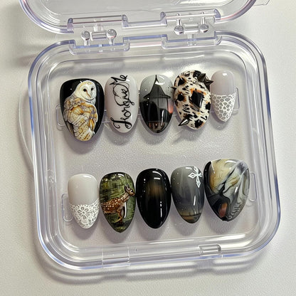 Southern Gothic Press On Nails, Hand Painted Dark Americana Art