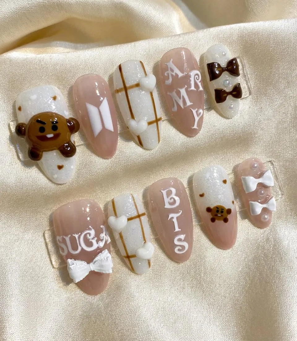 BTS SUGA Press On Nails | Shooky BT21 Nail Art, ARMY Fandom Gift