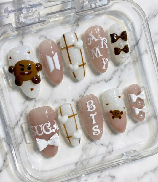 BTS SUGA Press On Nails | Shooky BT21 Nail Art, ARMY Fandom Gift