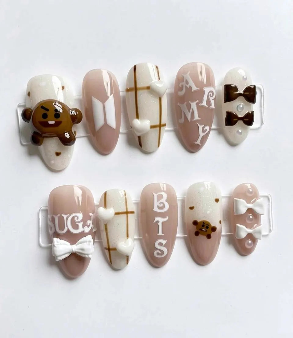 BTS SUGA Press On Nails | Shooky BT21 Nail Art, ARMY Fandom Gift