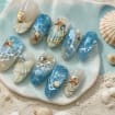Ocean Pearl Press On Nails with 3D Starfish, Shell & Jelly Waves