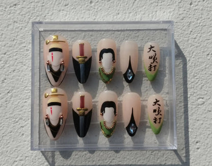 Agust D Inspired Daechwita Press On Nails | Traditional Korean Warrior Nail Set | Sword & Hanbok Details | K-Pop Inspired Handmade Nails