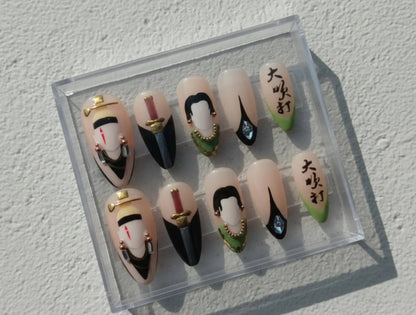 Agust D Inspired Daechwita Press On Nails | Traditional Korean Warrior Nail Set | Sword & Hanbok Details | K-Pop Inspired Handmade Nails