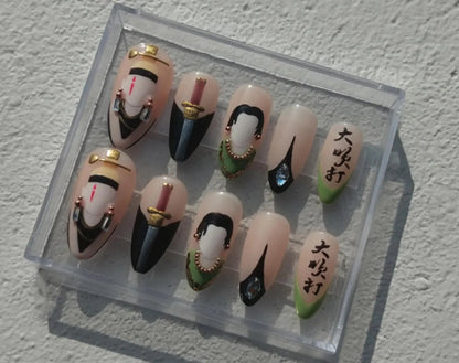 Agust D Inspired Daechwita Press On Nails | Traditional Korean Warrior Nail Set | Sword & Hanbok Details | K-Pop Inspired Handmade Nails
