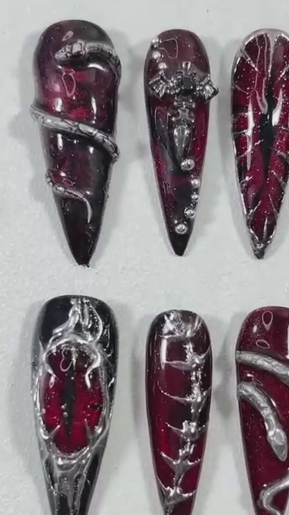 Gothic Chrome Press On Nails with 3D Chains, Studs & Claws